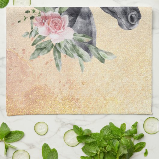 Mooie zwarte paarse kop portret Waterverf Theedoek (Gevouwen)