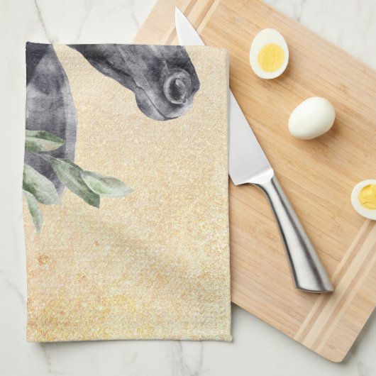 Mooie zwarte paarse kop portret Waterverf Theedoek (Quarter Fold)