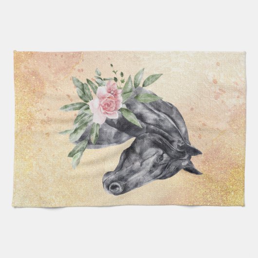 Mooie zwarte paarse kop portret Waterverf Theedoek (Horizontaal)