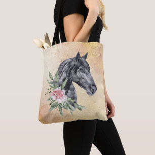 Mooie zwarte paarse kop portret Waterverf Tote Bag