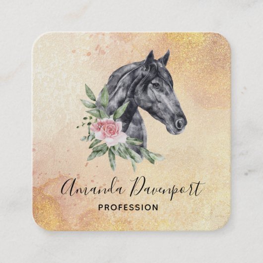 Mooie zwarte paarse kop portret Waterverf Vierkante Visitekaartje (Voorkant)