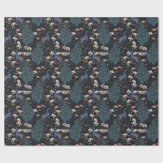 Mooie zwarte pauwen en Magnolia bloemen Cadeaupapier (Vlak)