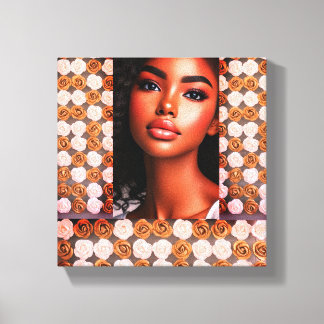 Mooie Zwarte Prinses Bloemen Patroon Wall Art Canvas Afdruk