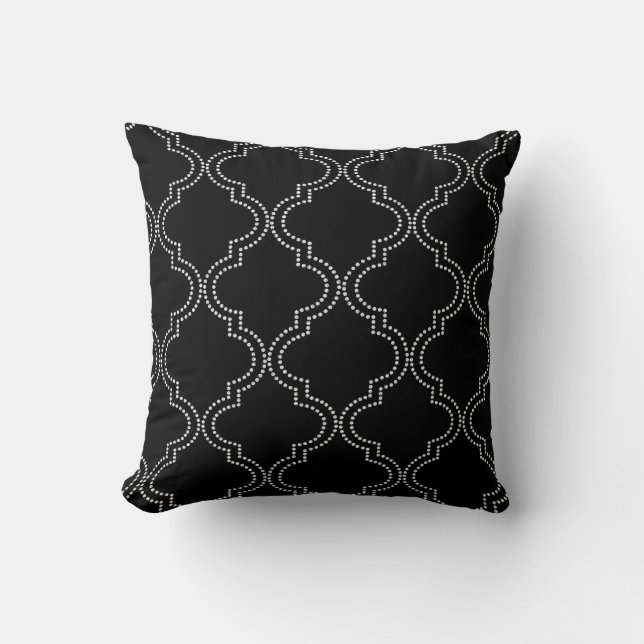 Mooie Zwarte Quatrefoil Worp Kussen (Voorkant)