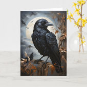 Mooie Zwarte Raaf Portret Bomen Maan Blank Kaart (Gele Bloem)