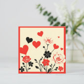 Mooie Zwarte Rode Bloemachtige Vintage Valentijnsd Feestdagenkaart (Staand voorkant)