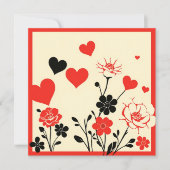 Mooie Zwarte Rode Bloemachtige Vintage Valentijnsd Feestdagenkaart (Voorkant)