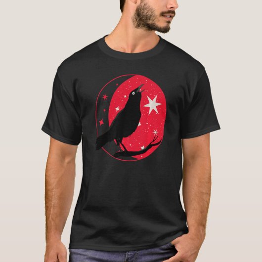 Mooie zwarte rog Raven Bird Watch Birds Silhou T-shirt (Voorkant)