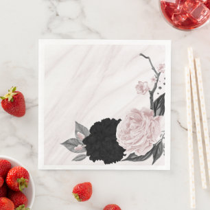 Mooie zwarte & roze bloemen marmer servet