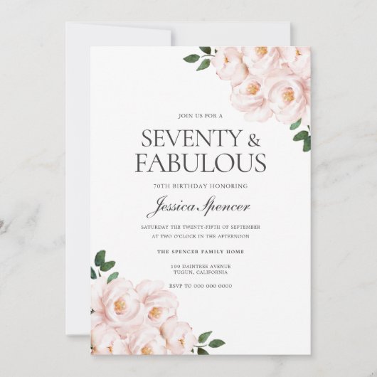 Mooie zwarte roze legant 70e verjaardag kaart (Voorkant)