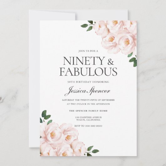 Mooie zwarte roze legant 90e verjaardag kaart (Voorkant)