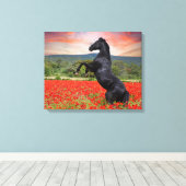 Mooie zwarte Stallion Horse Canvas Afdruk (Insitu (Houten vloer))