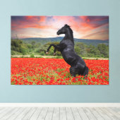 Mooie zwarte Stallion Horse Canvas Afdruk (Insitu (Houten vloer))