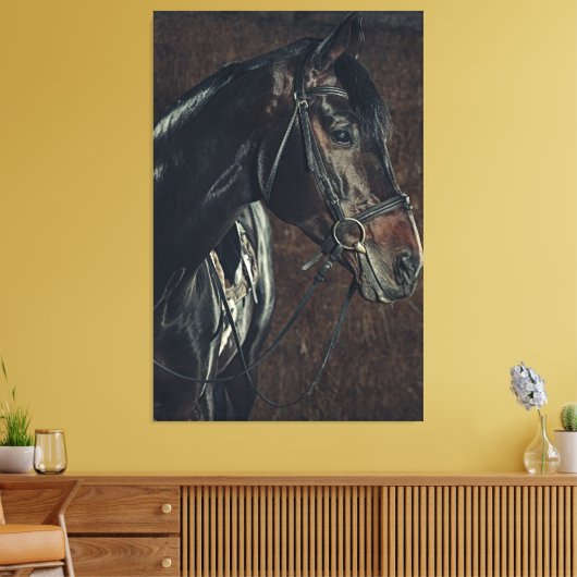 Mooie zwarte Stallion Horse Canvas Afdruk (Insitu (Woonkamer))