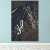 Mooie zwarte Stallion Horse Canvas Afdruk (Insitu (Houten vloer))