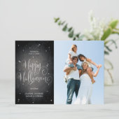 Mooie zwarte  Stars Halloween-fotokaart Kaart (Staand voorkant)