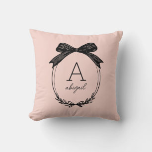 Mooie Zwarte Strik Moderne Script Blush Roze Monog Kussen
