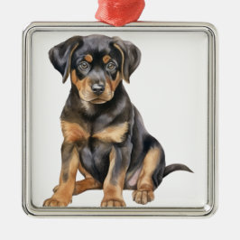 MOOIE ZWARTE & TAN ROTTWEILER PUPPY HOND METALEN ORNAMENT