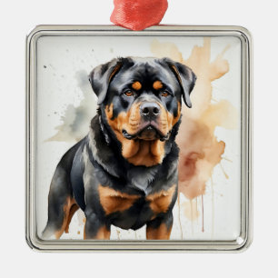 MOOIE ZWARTE & TAN ROTTWEILER PUPPY HOND METALEN ORNAMENT
