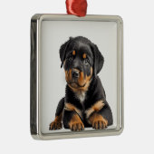 MOOIE ZWARTE & TAN ROTTWEILER PUPPY HOND METALEN ORNAMENT (Rechts)