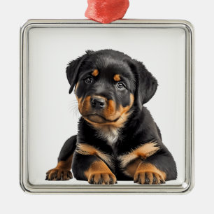 MOOIE ZWARTE & TAN ROTTWEILER PUPPY HOND METALEN ORNAMENT