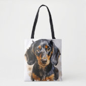 MOOIE ZWARTE & TAN TECKEL HOND TOTE BAG (Voorkant)