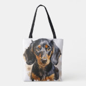 MOOIE ZWARTE & TAN TECKEL HOND TOTE BAG (Achterkant)
