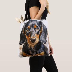 MOOIE ZWARTE & TAN TECKEL HOND TOTE BAG