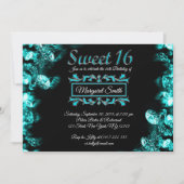 Mooie zwarte turquoise diamanten Sweet 16 Nodig ui Kaart (Voorkant)