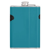 Mooie zwarte vlinder op donkerblauwe vlasertas heupfles (Achterkant)