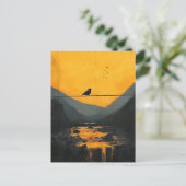 Mooie zwarte vogel op een draad in de bergen briefkaart (Staand voorkant)