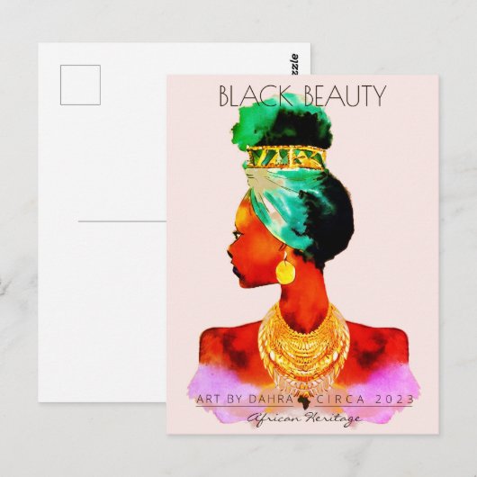 MOOIE ZWARTE VROUW AFRIKAANSE KONINGIN GOUD KETTIN BRIEFKAART (Voorkant / Achterkant)