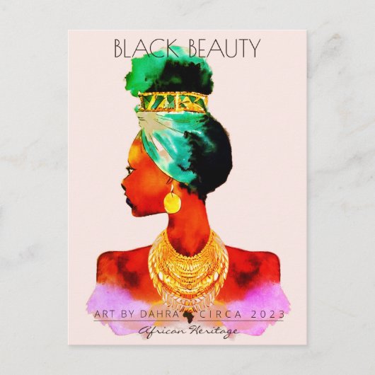 MOOIE ZWARTE VROUW AFRIKAANSE KONINGIN GOUD KETTIN BRIEFKAART (Voorkant)