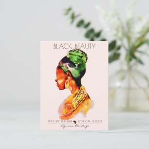 MOOIE ZWARTE VROUW AFRIKAANSE KONINGIN GOUD KETTIN BRIEFKAART