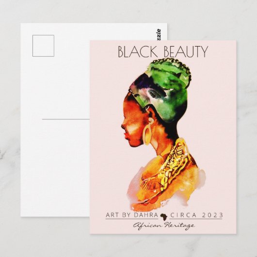 MOOIE ZWARTE VROUW AFRIKAANSE KONINGIN GOUD KETTIN BRIEFKAART (Voorkant / Achterkant)