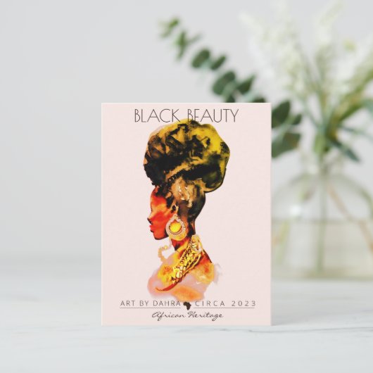 MOOIE ZWARTE VROUW AFRIKAANSE KONINGIN GOUD KETTIN BRIEFKAART (Staand voorkant)