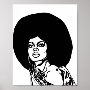 Mooie zwarte Vrouw Afro-haarinkttekening Poster