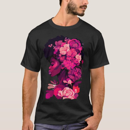 Mooie zwarte vrouw Afro koningin Afrikaanse roze f T-shirt (Voorkant)