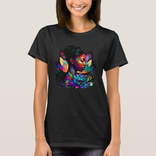 Mooie zwarte vrouw afro koningin leuk lotus fl t-shirt (Voorkant)