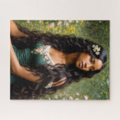 Mooie zwarte vrouw bloemschilderij legpuzzel (Horizontaal)