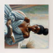 Mooie zwarte vrouw die het boek leest legpuzzel (Horizontaal)