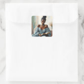 Mooie zwarte vrouw die het boek leest vierkante sticker (Tas)