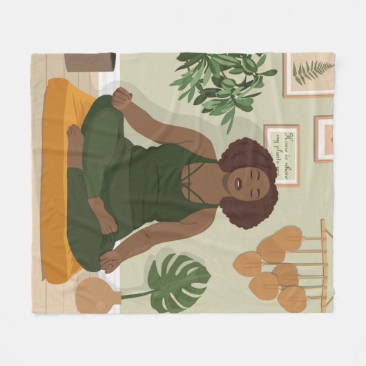 Mooie zwarte vrouw die mediteert fleece deken (Voorkant (Horizontaal))