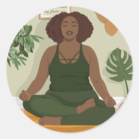 Mooie zwarte vrouw die mediteert ronde sticker (Voorkant)
