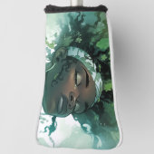 Mooie Zwarte Vrouw Drijvend in Water w / Planten Golfheadcover (Draai 90)