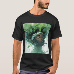 Mooie Zwarte Vrouw Drijvend in Water w / Planten T-shirt