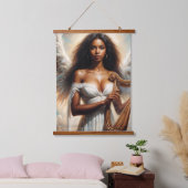 Mooie zwarte vrouw engel met harp hangend wandkleed (Slaapkamer)