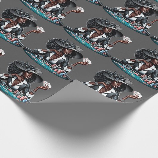 Mooie zwarte vrouw Gambling Casino vier azen Cadeaupapier (Hoek)