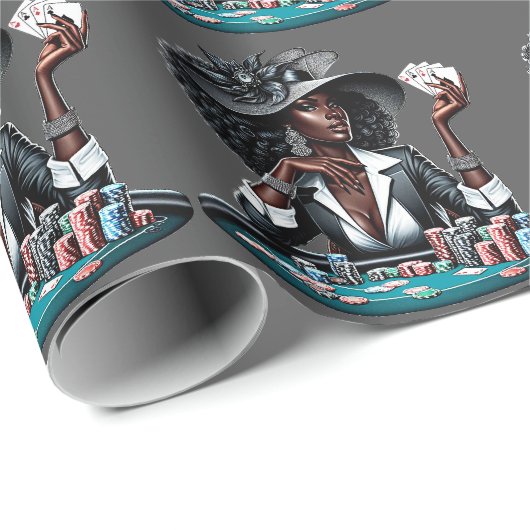 Mooie zwarte vrouw Gambling Casino vier azen Cadeaupapier (Rol Hoek)