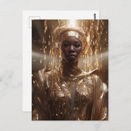 Mooie zwarte vrouw gekleed in goud briefkaart (Voorkant / Achterkant)
